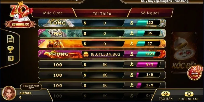 Xóc đĩa online ở Zowin game bài đổi thưởng, được sử dụng 1 cái bát, viên xúc xắc để lắc